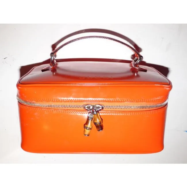 Gucci Reddish Orange Glossy Leather Bamboo Line Satchel