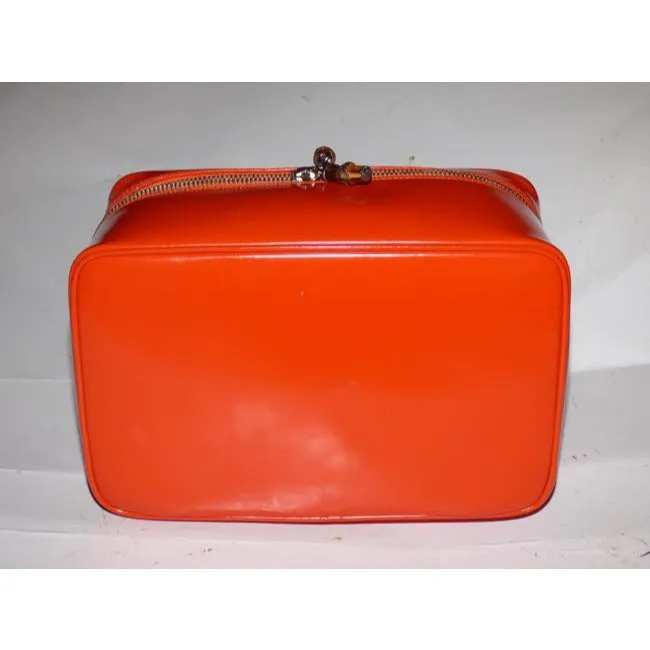 Gucci Reddish Orange Glossy Leather Bamboo Line Satchel