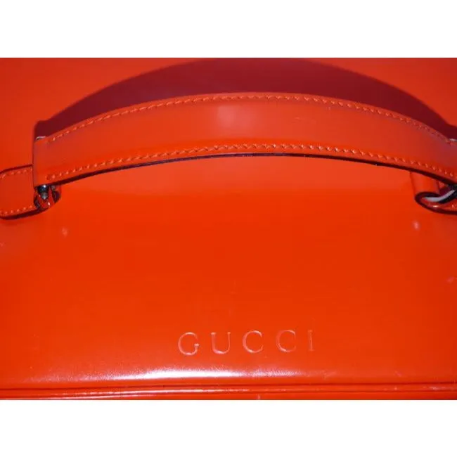 Gucci Reddish Orange Glossy Leather Bamboo Line Satchel