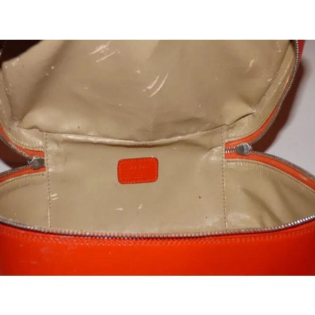 Gucci Reddish Orange Glossy Leather Bamboo Line Satchel
