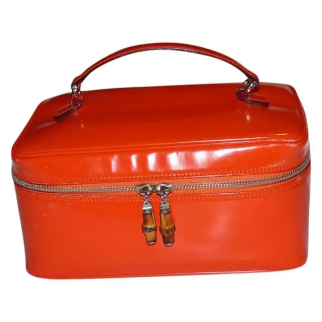 Gucci Reddish Orange Glossy Leather Bamboo Line Satchel
