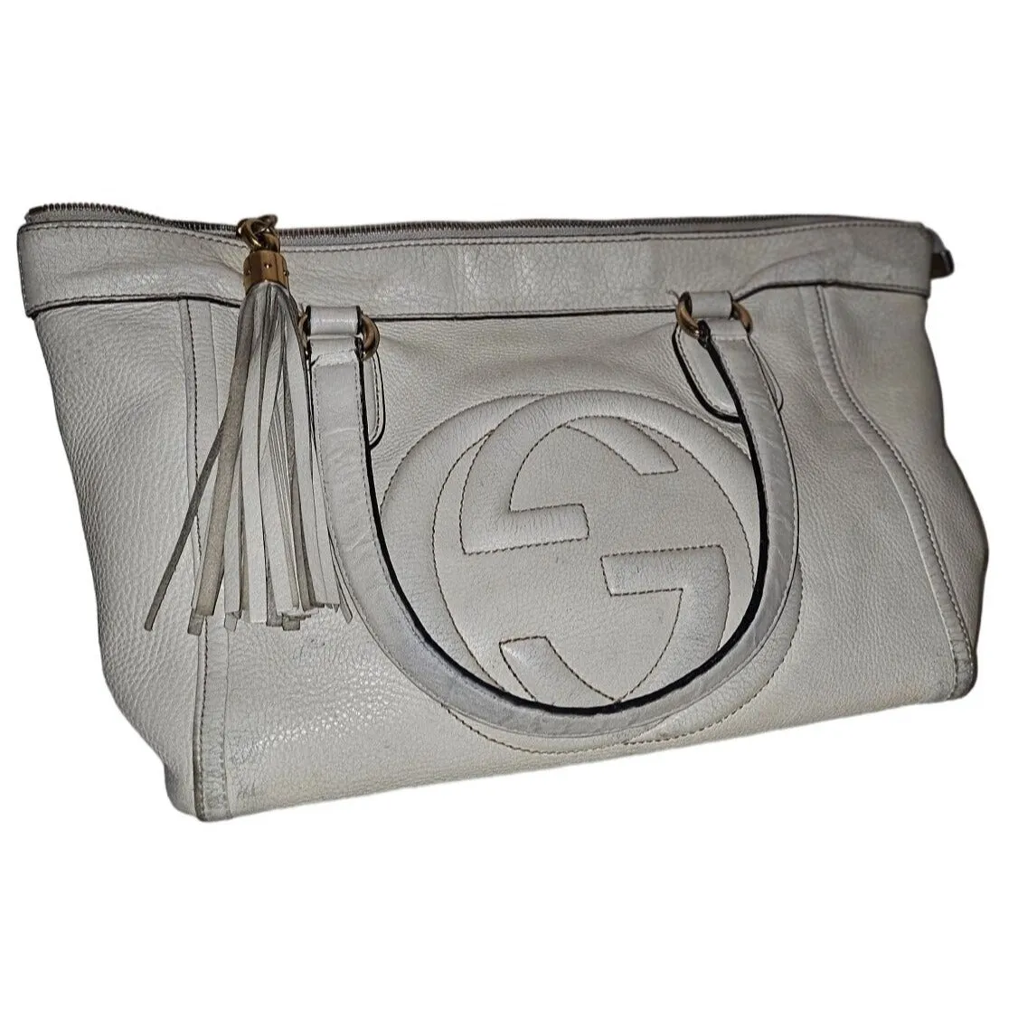 Gucci Soho Ivory Leather Satchel with XL Tassel & Strap