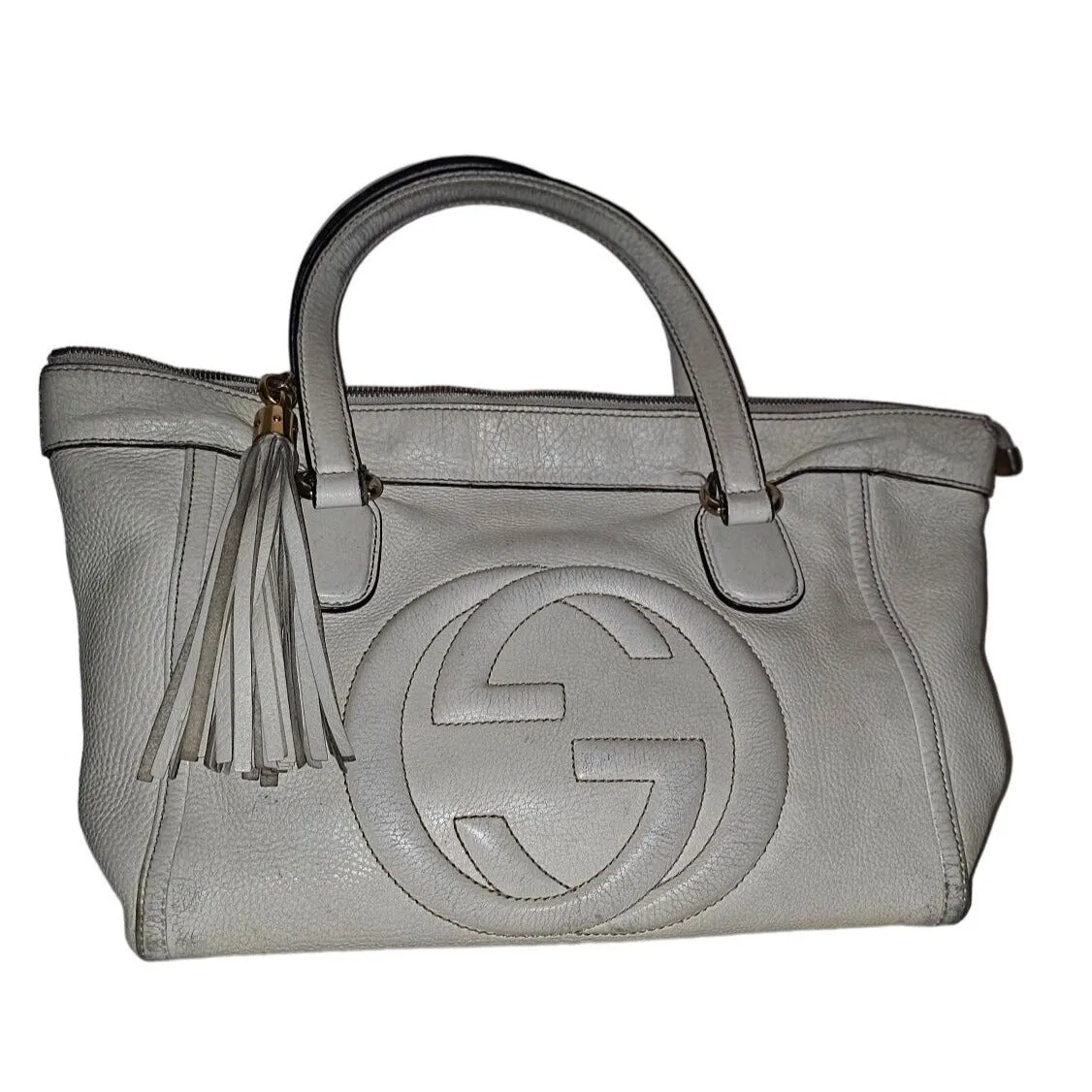 Gucci Soho Ivory Leather Satchel with XL Tassel & Strap
