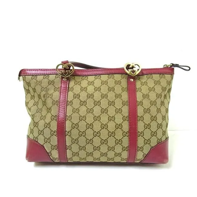 Gucci Vintage Dark Brown Large G Logo Print Canvas And Dark Red Pink Leather