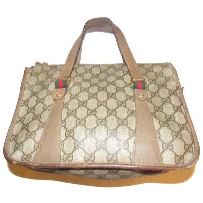 Gucci Vintage Pursesdesigner Purses Brown Large G Logo Print Coated Canvas And Brown Leather With Re