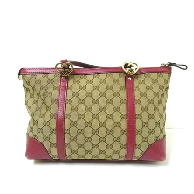 Gucci Vintage Pursesdesigner Purses Dark Brown Large G Logo Print Canvas And Dark Redpink Leather Le