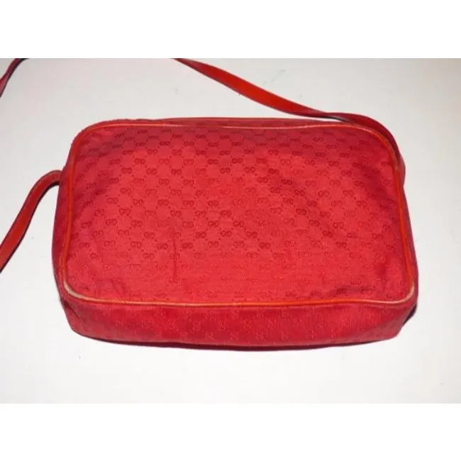Gucci Vintage Red Leather Small G Logo Print Canvas Cross Body