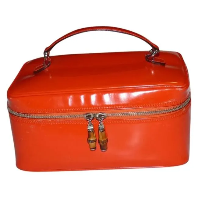 Gucci Vintage Reddish Orange Glossy Leather Satchel