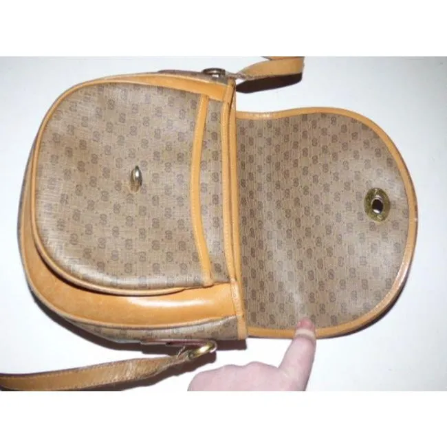 Gucci Vintage Shades Of Browns Small G Logo Print Leather Coated Canvas Cross Body