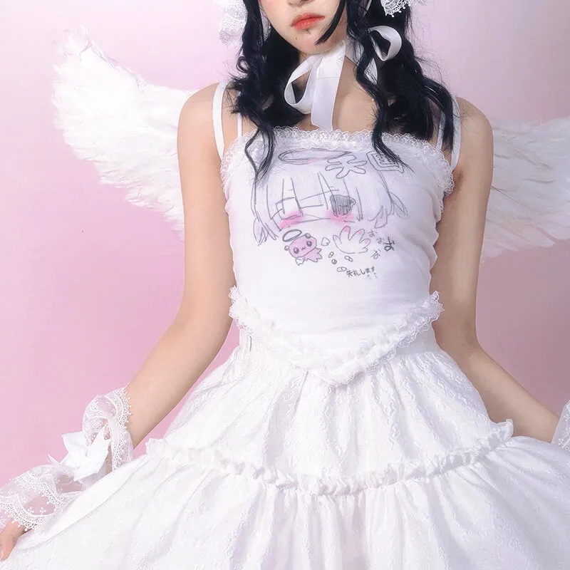Harajuku Heaven Lace Trim Ruffle Camisole