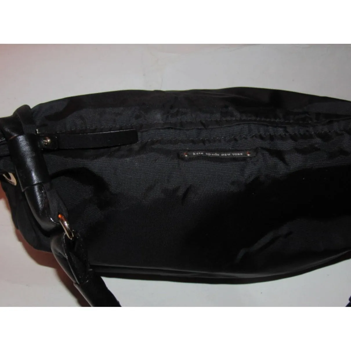 Kate Spade black leather hobo purse w chrome accents