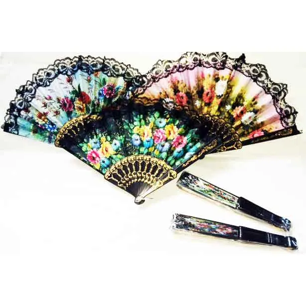 Ladies Hand Fan With Lace Edging