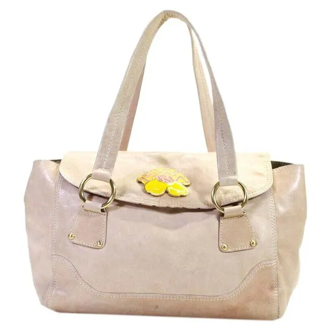 Missoni Pink Leather Satchel W Yellow Enamel Flower Accent
