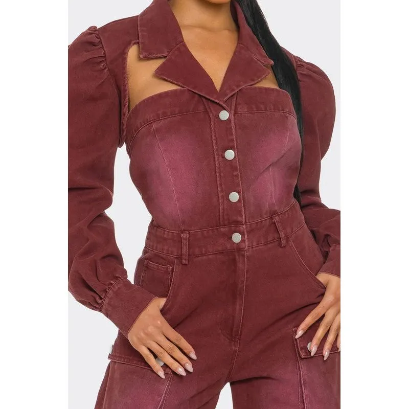 Vintage Inspired Utility Burgundy Jumpsuit