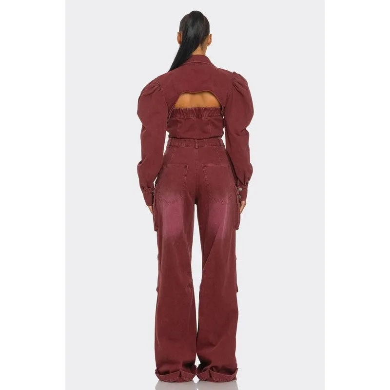 Vintage Inspired Utility Burgundy Jumpsuit